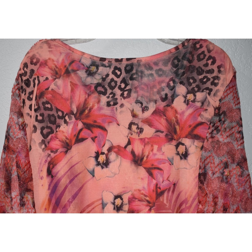 Liz and Me 4X Top Hawiian Tropical Mesh Overlay Embroidered Lined Short‎ Sleeve - Picture 5 of 16